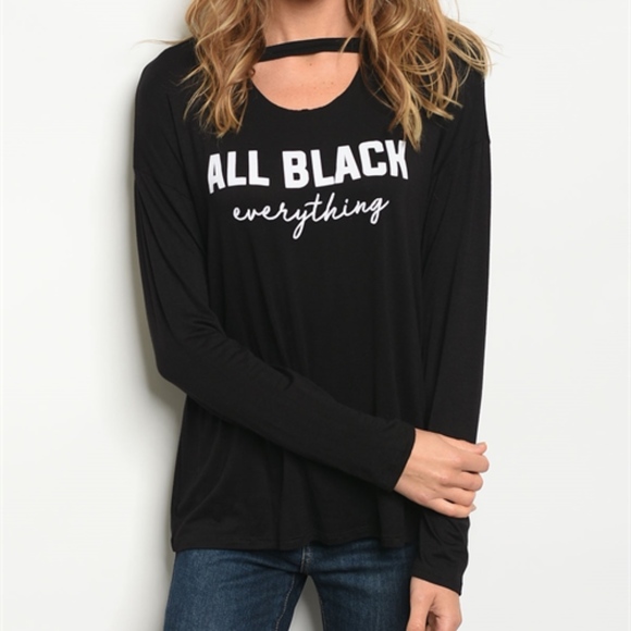 BLACK "ALL BLACK EVERYTHING" PRINT TOP - Picture 2 of 5